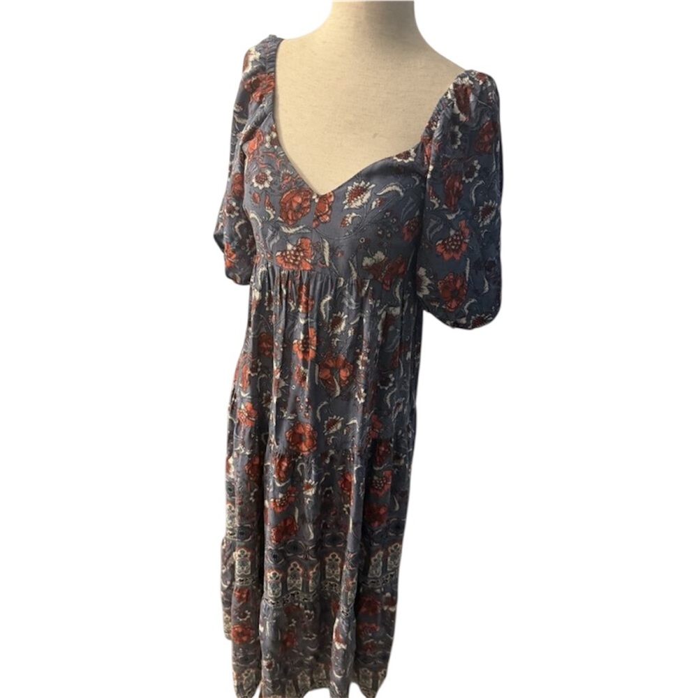 Fox Rose gray floral maxi dress size XS